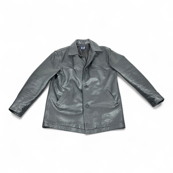 Vintage Gap Jacket Mens SMALL Black Leather Button Front Quilted Lining Coat 90s